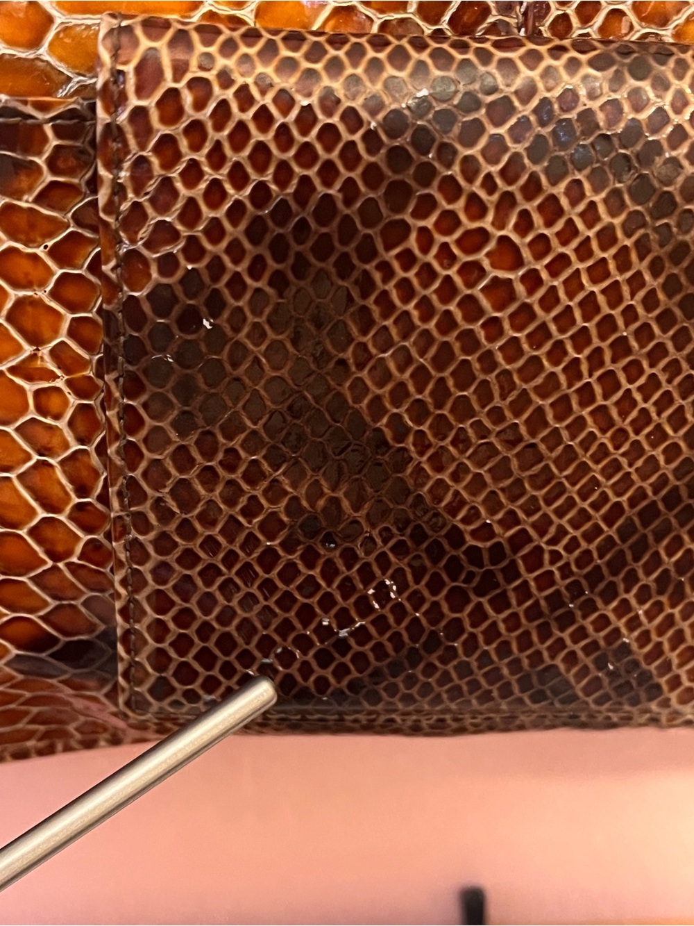 Zina Eva Snakeskin Leather Tote with Wood Handle - Picture 5 of 12